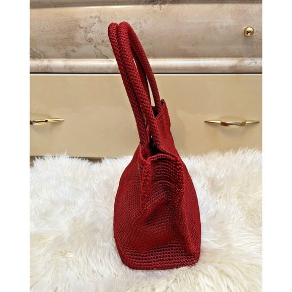 VINTAGE BOHO INDIE RUSTIC COTTAGE CORE THE SAK RED CROCHET HAND BAG TOTE PURSE - Picture 5 of 10